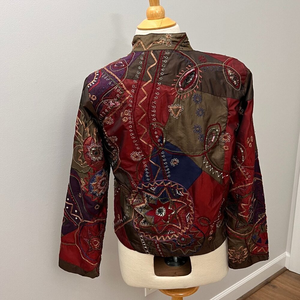 Chico's Jewel-Tone Silk Blend Patchwork Embroidered Jacket Sz XS - Picture 4 of 13